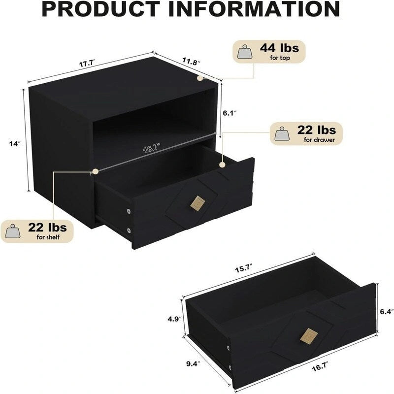 Wall-Mounted Floating Nightstand with Drawer