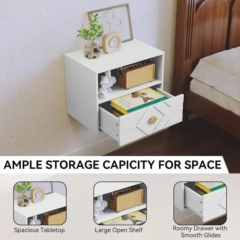 Wall-Mounted Floating Nightstand with Drawer