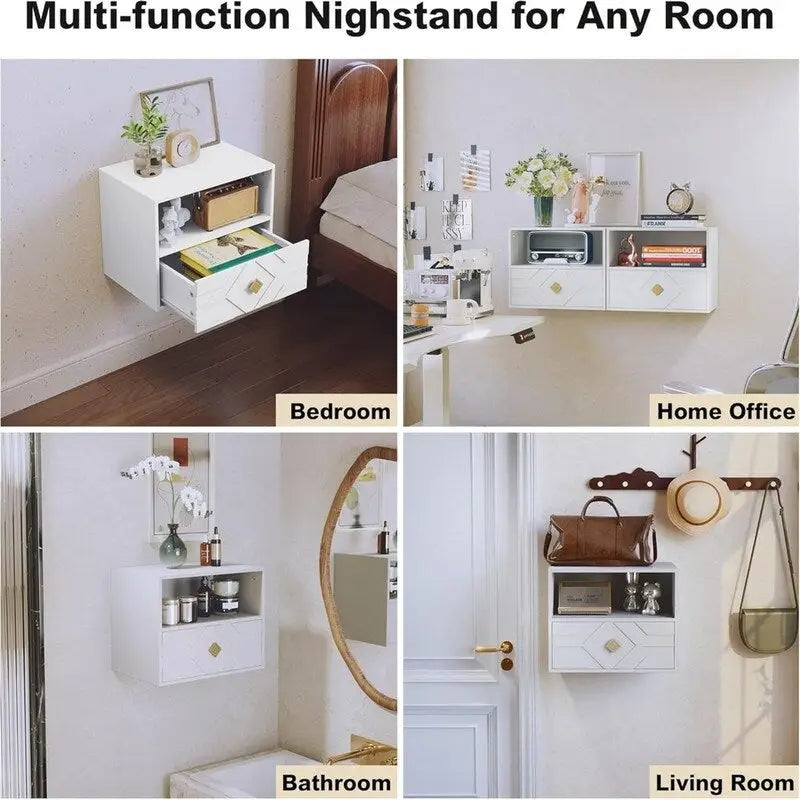 Wall-Mounted Floating Nightstand with Drawer