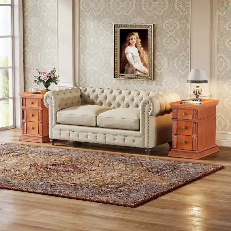 Narrow Vintage Sofa Side Table with 3 Drawers