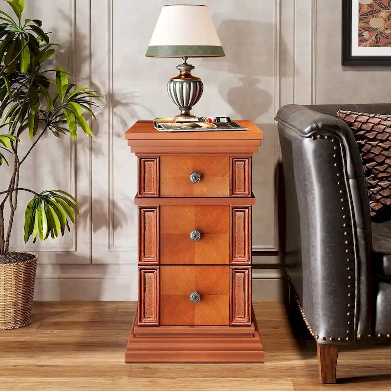 Narrow Vintage Sofa Side Table with 3 Drawers