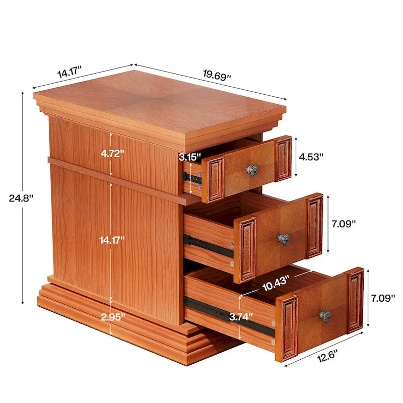 Narrow Vintage Sofa Side Table with 3 Drawers