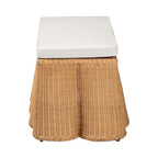 Natural Rattan Handwoven Rectangle Ottoman with Cushion, Coastal Boho Style