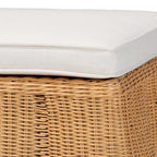 Natural Rattan Handwoven Rectangle Ottoman with Cushion, Coastal Boho Style