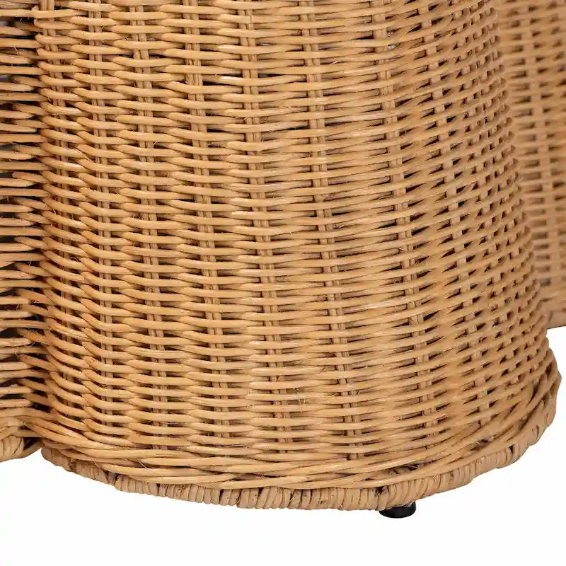 Natural Rattan Handwoven Rectangle Ottoman with Cushion, Coastal Boho Style