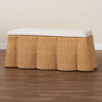 Natural Rattan Handwoven Rectangle Ottoman with Cushion, Coastal Boho Style