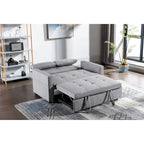 Light Grey Linen 3-in-1 Convertible Sleeper Loveseat with Side Storage Pocket