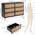 6 Drawer Dresser for Bedroom, Rattan Chest of Drawers