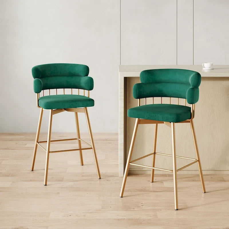 180° Swivel Velvet Counter Stool with Metal Legs