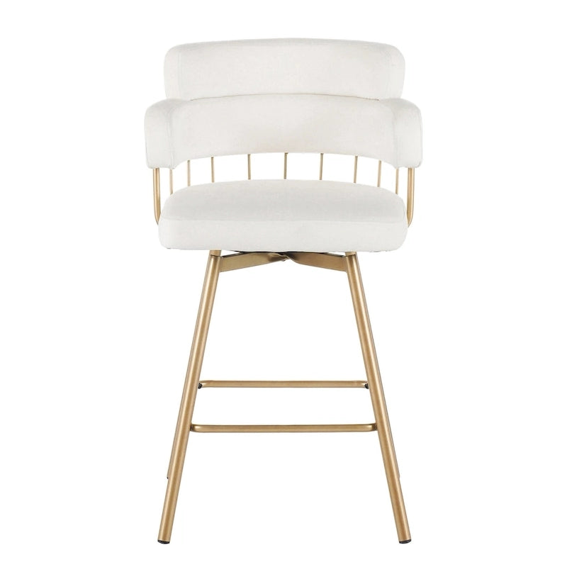 180° Swivel Velvet Counter Stool with Metal Legs