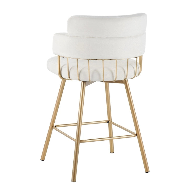 180° Swivel Velvet Counter Stool with Metal Legs