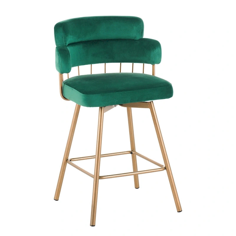 180° Swivel Velvet Counter Stool with Metal Legs