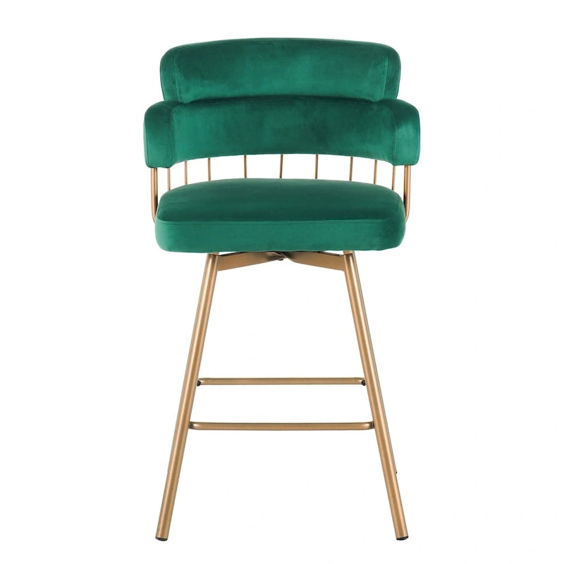 180° Swivel Velvet Counter Stool with Metal Legs