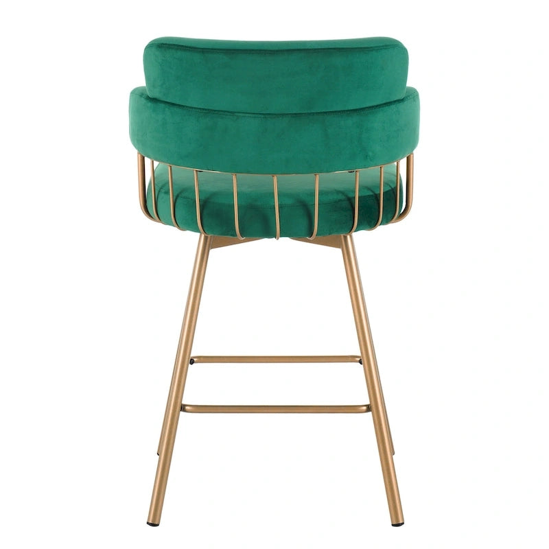 180° Swivel Velvet Counter Stool with Metal Legs