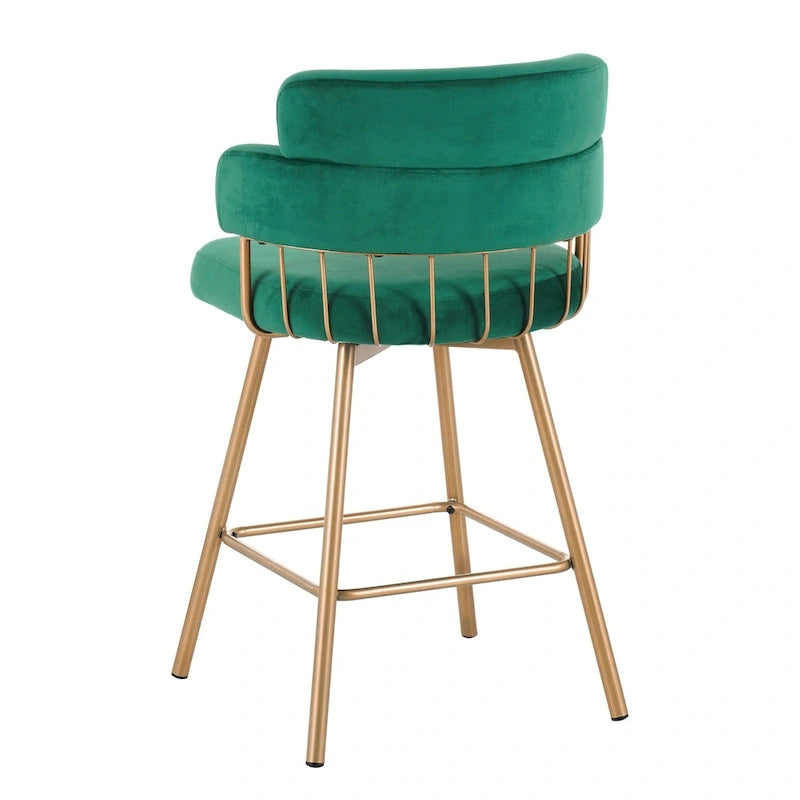 180° Swivel Velvet Counter Stool with Metal Legs