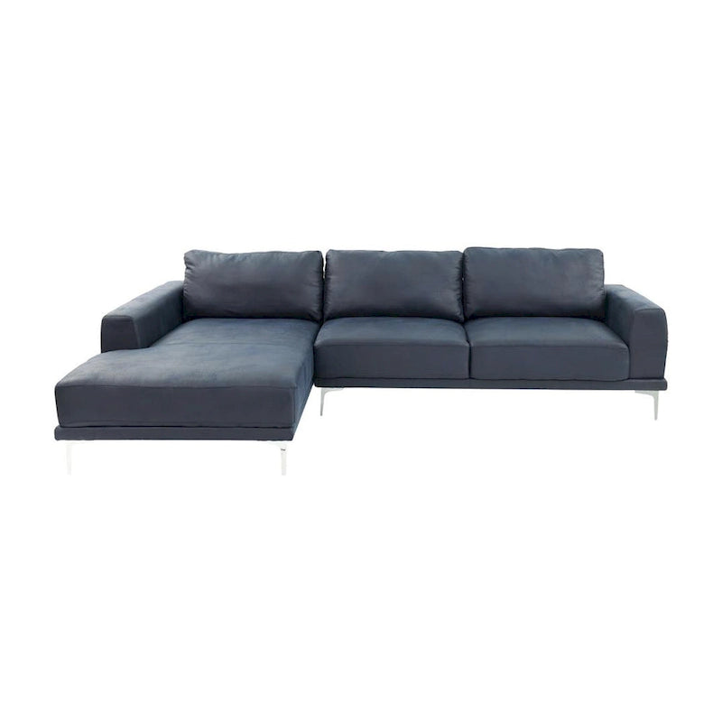 Ink Blue Faux Leather L-Shaped Sectional Sofa with LAF Chaise