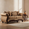  2pc Sofa Loveseat Set, Tan Gold Faux Leather, 8 Accent Pillows