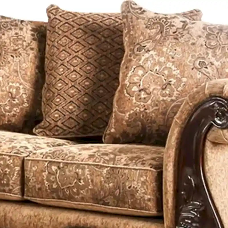Traditional Tan Chenille Upholstered Loveseat with Accent Pillow