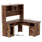 L-Shaped Executive Computer Desk with Top Hutch and Charging Station