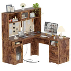 L-Shaped Executive Computer Desk with Top Hutch and Charging Station