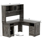 L-Shaped Executive Computer Desk with Top Hutch and Charging Station