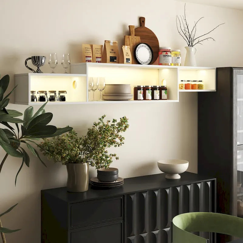 Modern Wall-Mounted Floating TV Stand with 3-Tier Shelves and 20-Color LED Lighting