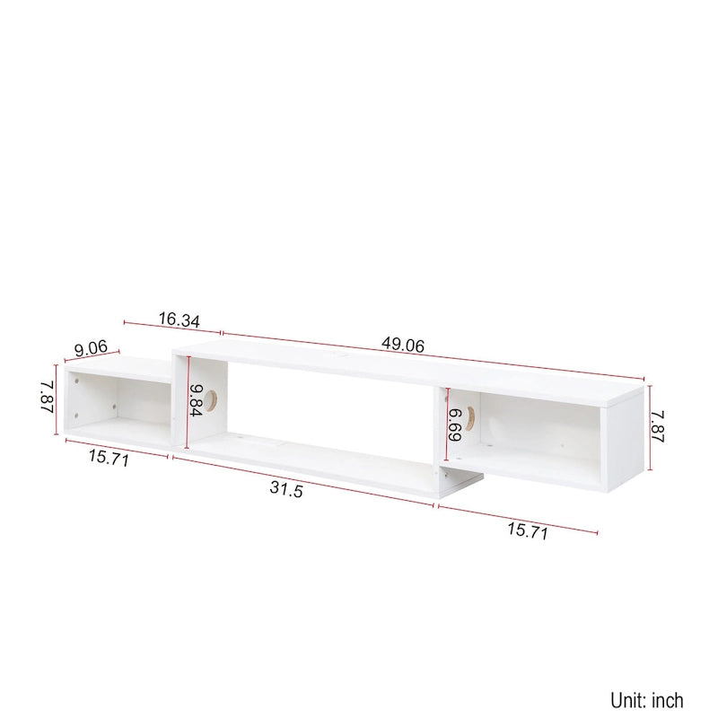 Modern Wall-Mounted Floating TV Stand with 3-Tier Shelves and 20-Color LED Lighting