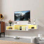 Modern Wall-Mounted Floating TV Stand with 3-Tier Shelves and 20-Color LED Lighting