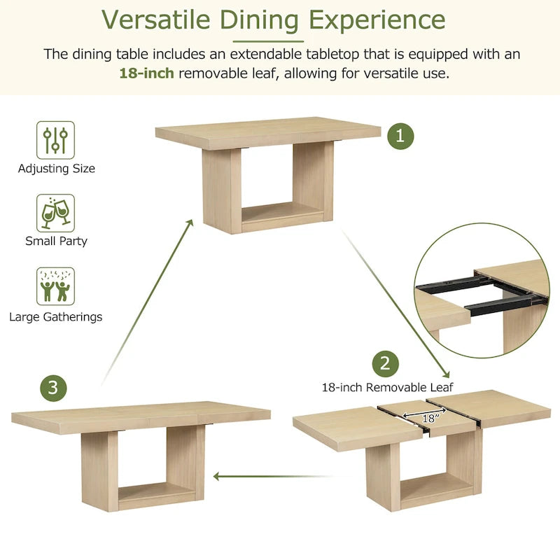 Contemporary Extendable Solid Wood Pedestal Dining Table
