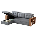 Grey 84-Inch Convertible Corner Sectional Sofa with Storage Chaise and Pull-Out Sleeper