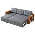 Grey 84-Inch Convertible Corner Sectional Sofa with Storage Chaise and Pull-Out Sleeper