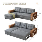 Grey 84-Inch Convertible Corner Sectional Sofa with Storage Chaise and Pull-Out Sleeper