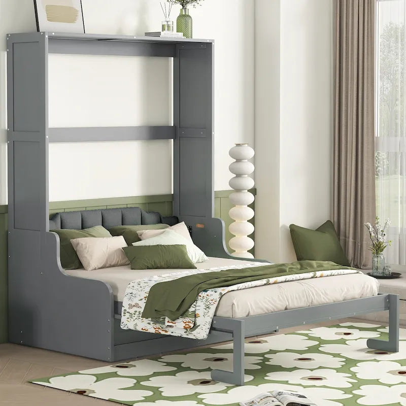Modern Queen Murphy Bed with Cushion Headboard