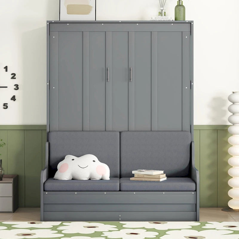 Modern Queen Murphy Bed with Cushion Headboard