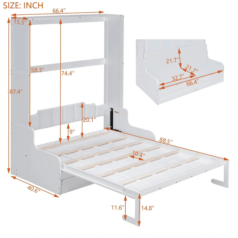 Modern Queen Murphy Bed with Cushion Headboard