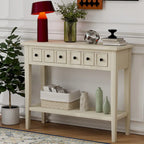 38.2-Inch Rustic Console Table with Open Shelf, 3 Drawers, and Rubber Wood Legs