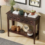 38.2-Inch Rustic Console Table with Open Shelf, 3 Drawers, and Rubber Wood Legs