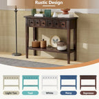 38.2-Inch Rustic Console Table with Open Shelf, 3 Drawers, and Rubber Wood Legs