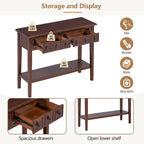 38.2-Inch Rustic Console Table with Open Shelf, 3 Drawers, and Rubber Wood Legs