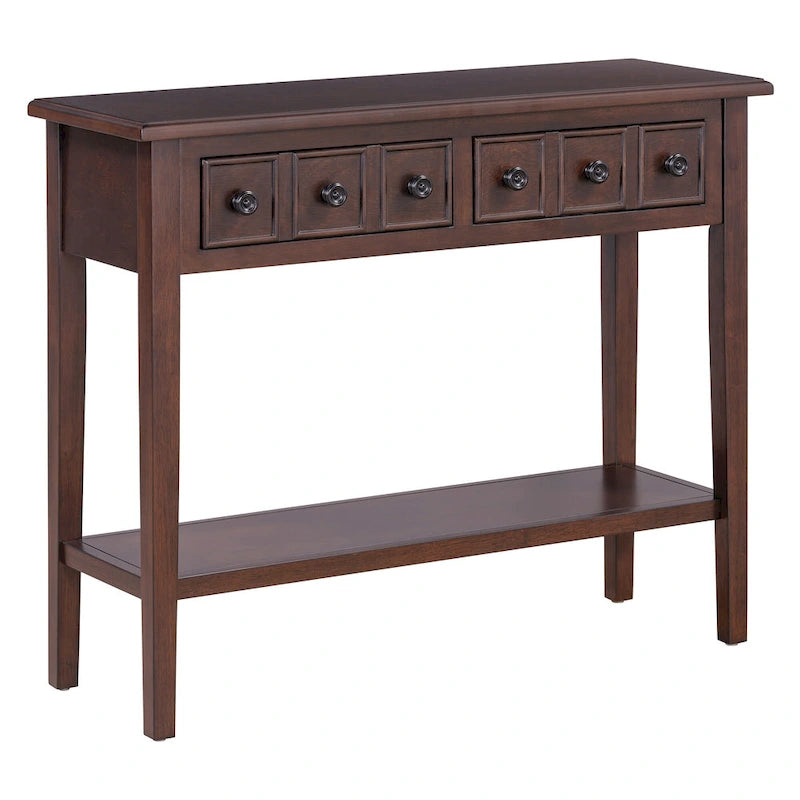 38.2-Inch Rustic Console Table with Open Shelf, 3 Drawers, and Rubber Wood Legs