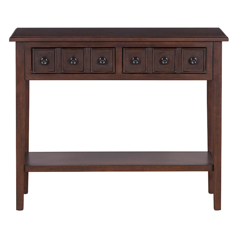 38.2-Inch Rustic Console Table with Open Shelf, 3 Drawers, and Rubber Wood Legs