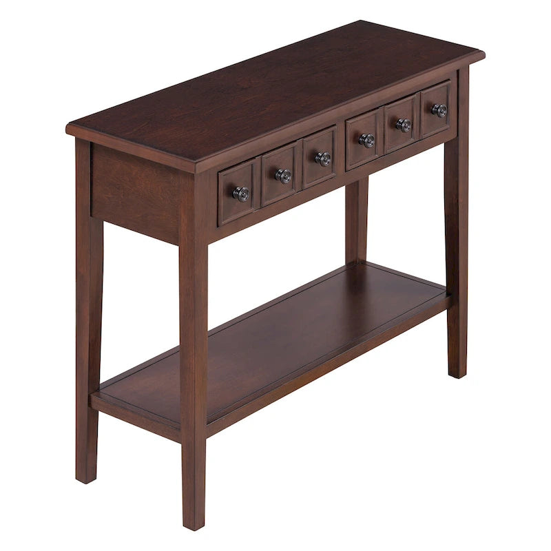 38.2-Inch Rustic Console Table with Open Shelf, 3 Drawers, and Rubber Wood Legs
