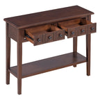 38.2-Inch Rustic Console Table with Open Shelf, 3 Drawers, and Rubber Wood Legs