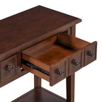 38.2-Inch Rustic Console Table with Open Shelf, 3 Drawers, and Rubber Wood Legs