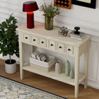 38.2-Inch Rustic Console Table with Open Shelf, 3 Drawers, and Rubber Wood Legs