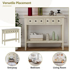 38.2-Inch Rustic Console Table with Open Shelf, 3 Drawers, and Rubber Wood Legs