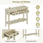 38.2-Inch Rustic Console Table with Open Shelf, 3 Drawers, and Rubber Wood Legs