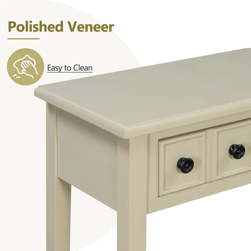 38.2-Inch Rustic Console Table with Open Shelf, 3 Drawers, and Rubber Wood Legs