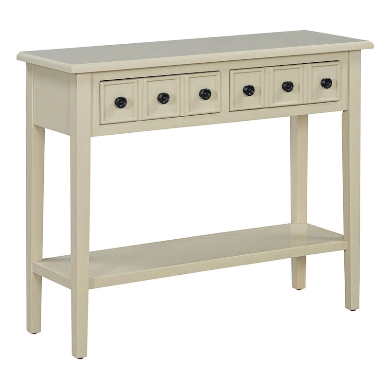 38.2-Inch Rustic Console Table with Open Shelf, 3 Drawers, and Rubber Wood Legs