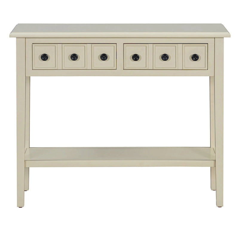 38.2-Inch Rustic Console Table with Open Shelf, 3 Drawers, and Rubber Wood Legs